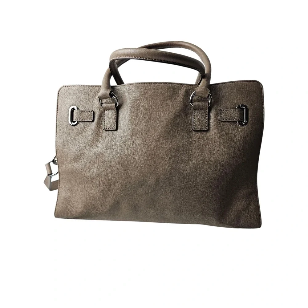 Michael Kors Hamilton‎ Taupe Pebble Leather Satchel Bag with Scarf Accent